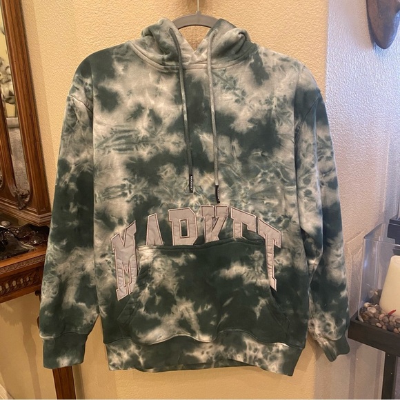 Chinatown MARKET Green Tie Dye Smoke Cloud Pocket Arc Hoodie Sweatshirt-Medium - Picture 1 of 7